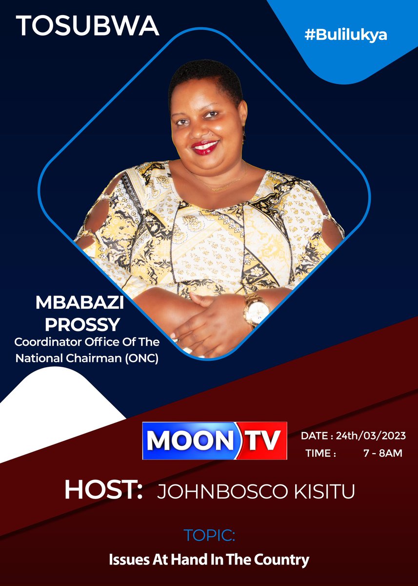 Don't miss tomorrow morning at #MOONTV @MammaMuhoozi one of @onc_nrm  coordinators will be live discussing issues at hand in the country.