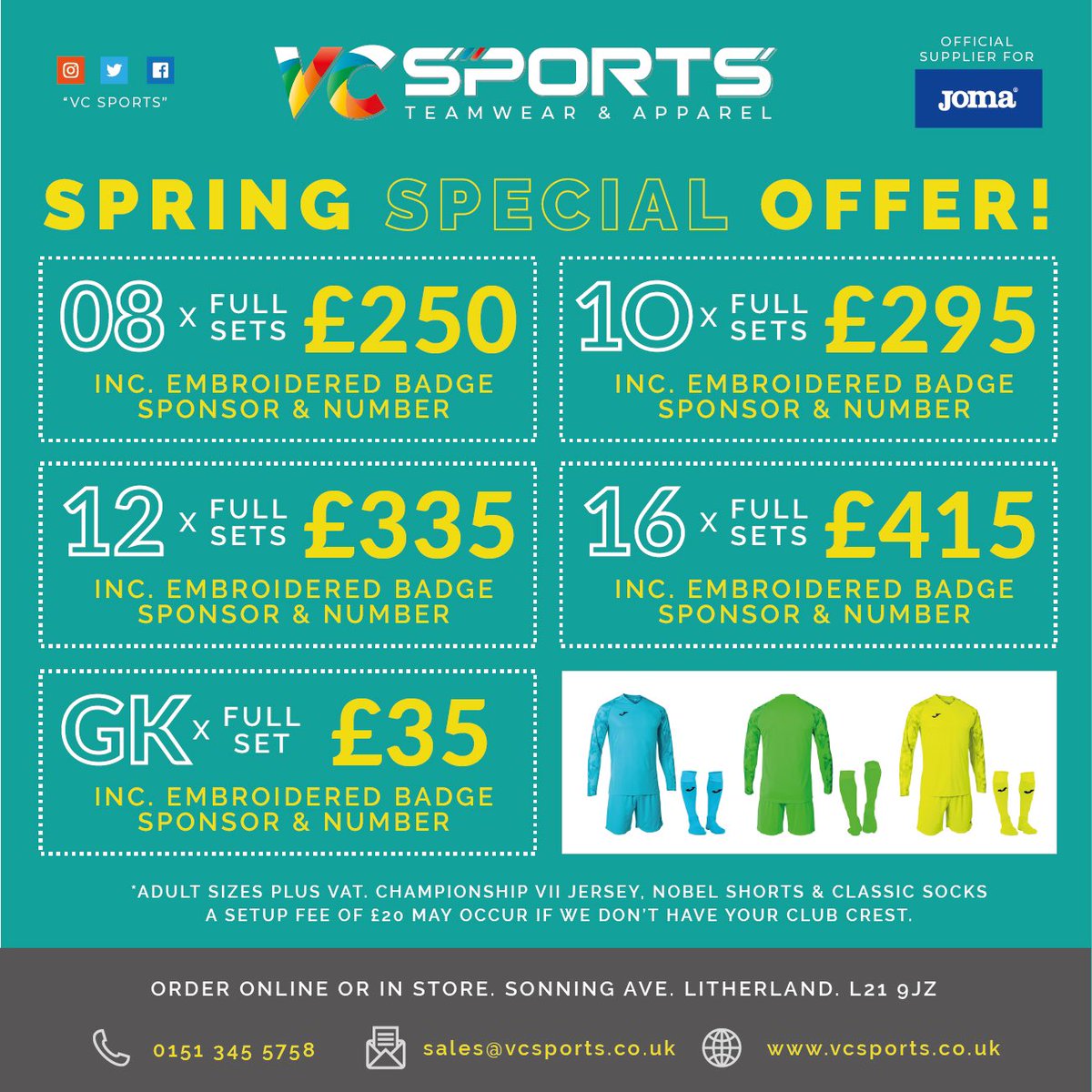VC Sports (@vcsportsteam) on Twitter photo ☀️ NEW SPRING KITS BUNDLE OFFER!
💻 Order online with ease at vcsports.co.uk
Or in store at <a href="/vc_creative/">VC creative</a>
📍66 Sonning Avenue.
Litherland.
L21 9JZ.
🏬 Samples and sizes available to try on and take away.
#teamwear #grassrootsfootball #football #kidsfootball #kits ☀️ NEW SPRING KITS BUNDLE OFFER!
💻 Order online with ease at vcsports.co.uk
Or in store at <a href="/vc_creative/">VC creative</a>
📍66 Sonning Avenue.
Litherland.
L21 9JZ.
🏬 Samples and sizes available to try on and take away.
#teamwear #grassrootsfootball #football #kidsfootball #kits