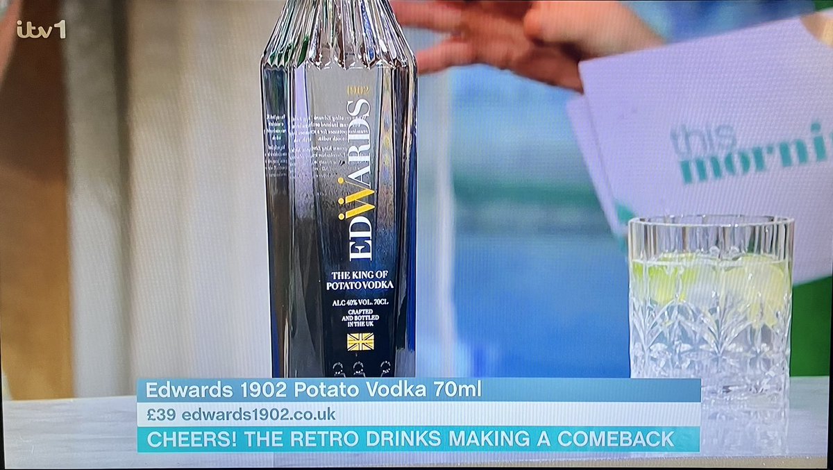 As seen on <a href="/ITV/">ITV</a> <a href="/thismorning/">This Morning</a>

Thanks to the wonderful <a href="/knackeredmutha/">Helen McGinn</a> for including us in her ‘Retro drinks making a comeback’ feature this morning; delighted to be sitting up against such household names

Now, who’s making an Edwards Blue Lagoon this weekend…? 

#vodka #local