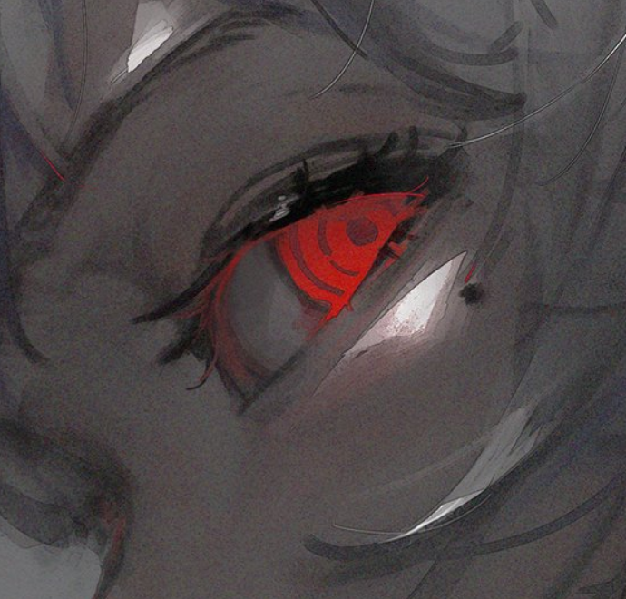 solo red eyes eye focus close-up looking at viewer red sclera colored sclera  illustration images