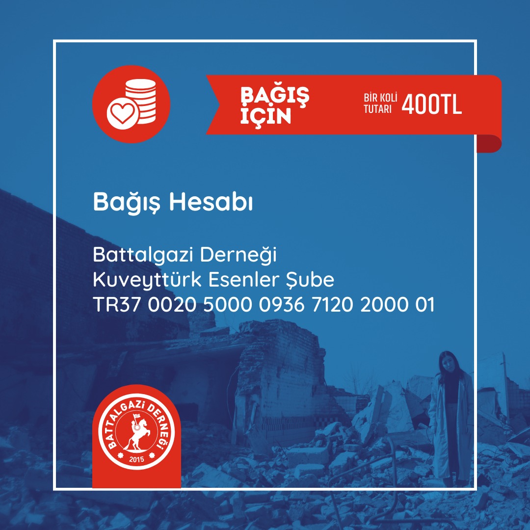 📍#Malatya için iftar ve iftihar vakti..!

Depremzede vatandaşlarımızın yaralarını sarmak, memleketimizi yeniden ayağa kaldırmak ve ihya etmek için seferberliğimiz sürüyor.

Bağış kampanyamıza katılım ve katkılarınızı bekliyoruz.