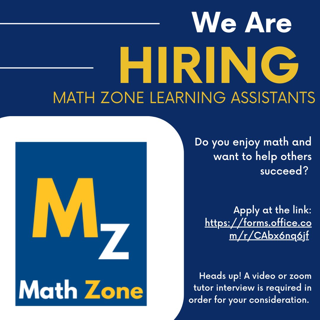 UNHMathZone's tweet photo. The Math Zone is hiring Tutors/ Learning Assistants for the 2023-2024 school year! Click the link to apply! https://t.co/RZTdkRppxZ https://t.co/iQ2tFtdrKy