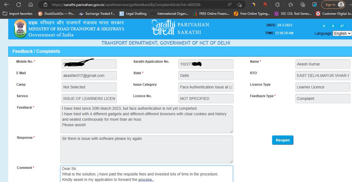 akashpro7's tweet photo. @ArvindKejriwal 
@NICMeity This is how Sarathi Parivahan, MinistryOfRoad &amp; Transport solve the issue by saying the software is not working
People are facing lots of prblms due to their incompetence of duty
Ads and Promo say that Delhi is corruption-free state( I thought its true https://t.co/9axZwERaUM