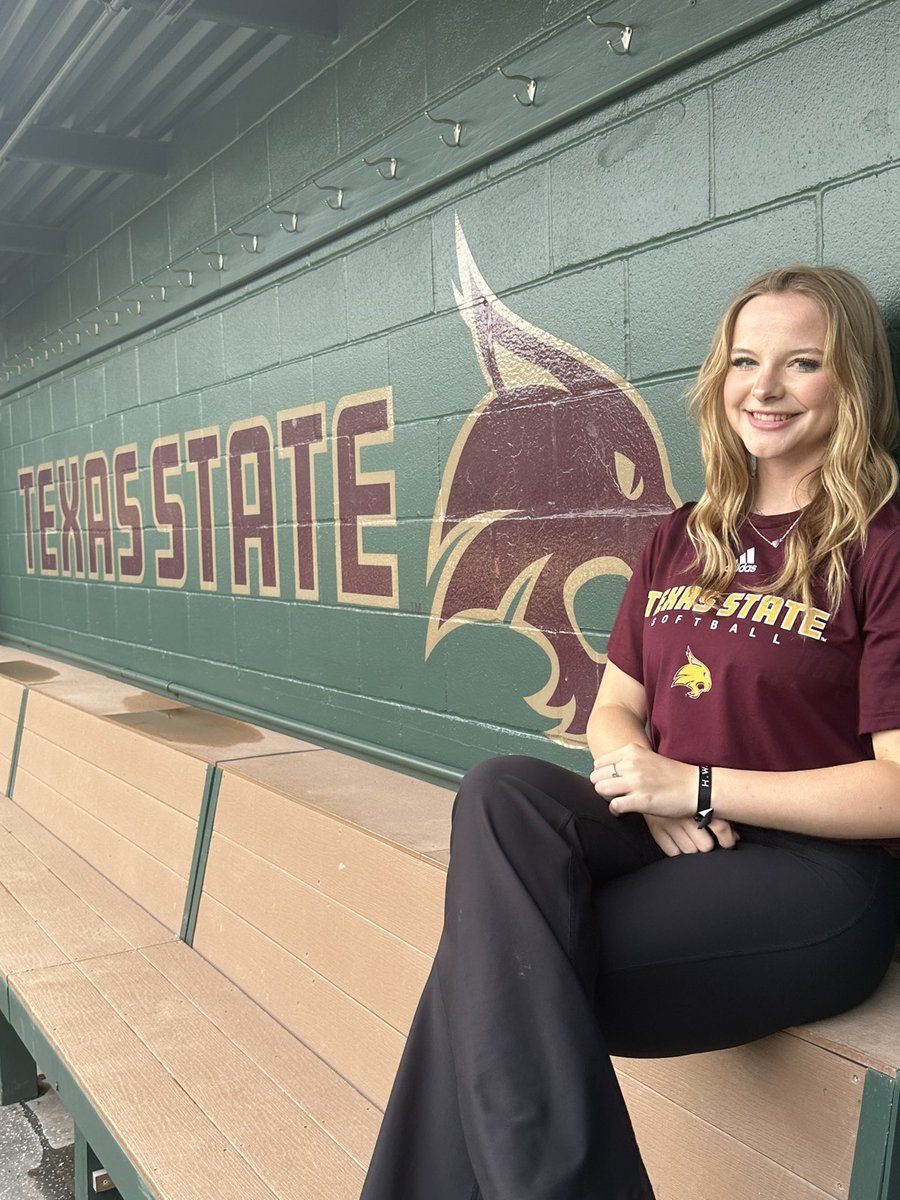 twilson2024's tweet photo. I’m beyond blessed &amp; excited to announce my verbal commitment to Texas State University! I want to thank the @TXStateSoftball Staff for the opportunity to live my childhood dream of playing college softball. I am forever thankful to everyone that has helped me on my journey. 🐾🐾 https://t.co/HK7oHI1Ezt