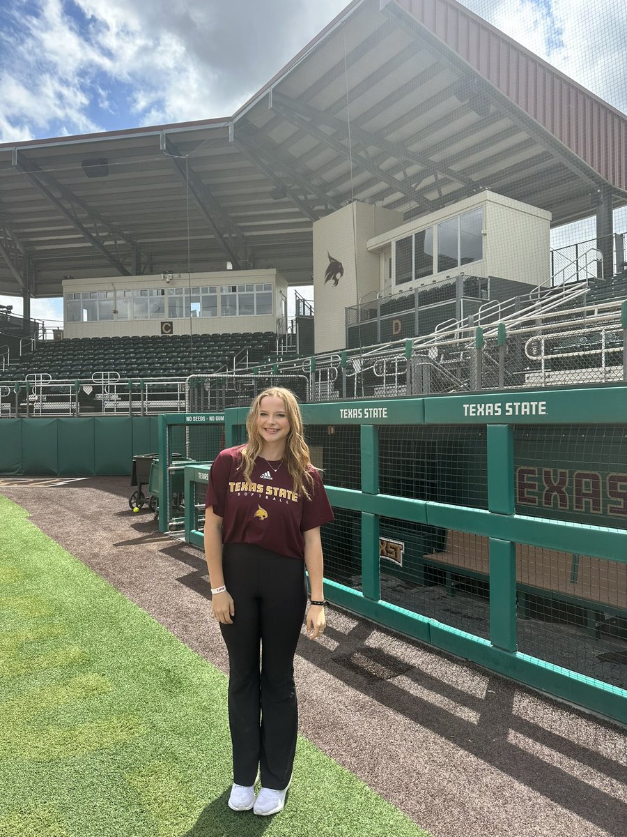 twilson2024's tweet photo. I’m beyond blessed &amp; excited to announce my verbal commitment to Texas State University! I want to thank the @TXStateSoftball Staff for the opportunity to live my childhood dream of playing college softball. I am forever thankful to everyone that has helped me on my journey. 🐾🐾 https://t.co/HK7oHI1Ezt