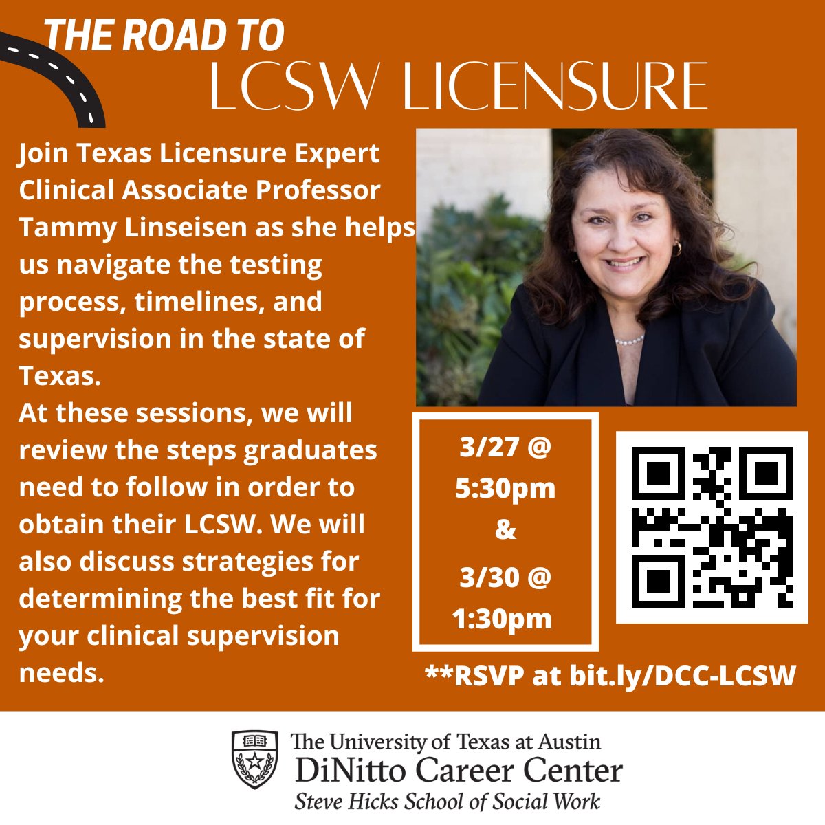 DiNittoCenter's tweet photo. Join Texas Licensure Expert Tammy Linseisen as she helps us navigate the testing process, timelines, and supervision requirements in the state of Texas. We will talk through strategies to determine the best fit for your clinical supervision needs. RSVP at https://t.co/KTZNmcVW8W https://t.co/FwyE4BPWIu