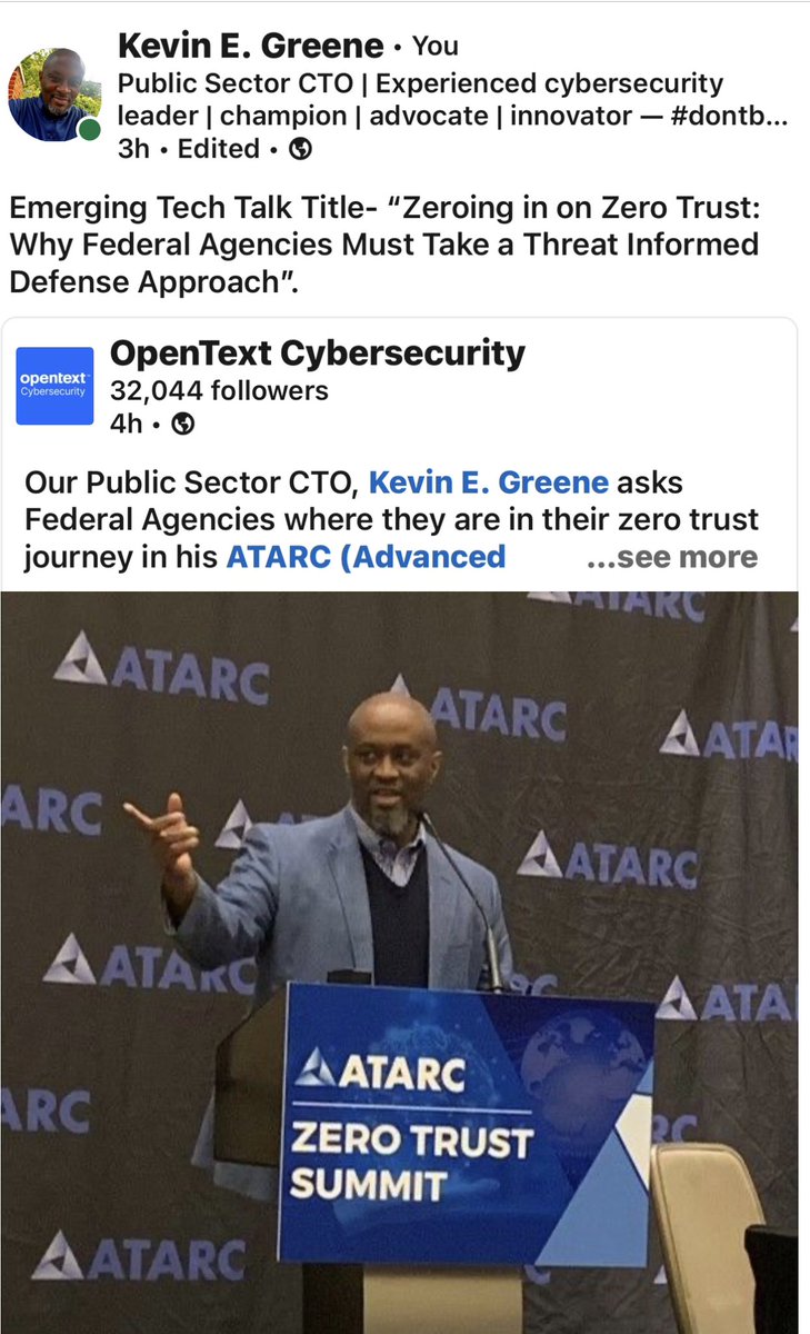 iamkevtorious's tweet photo. My @atarc session today #zerotrust #cyberdefense #cyberresgalaxy #defendforward #protectforward #ThreatIntelligence @OpenTextSec https://t.co/yqFvRRVLxY