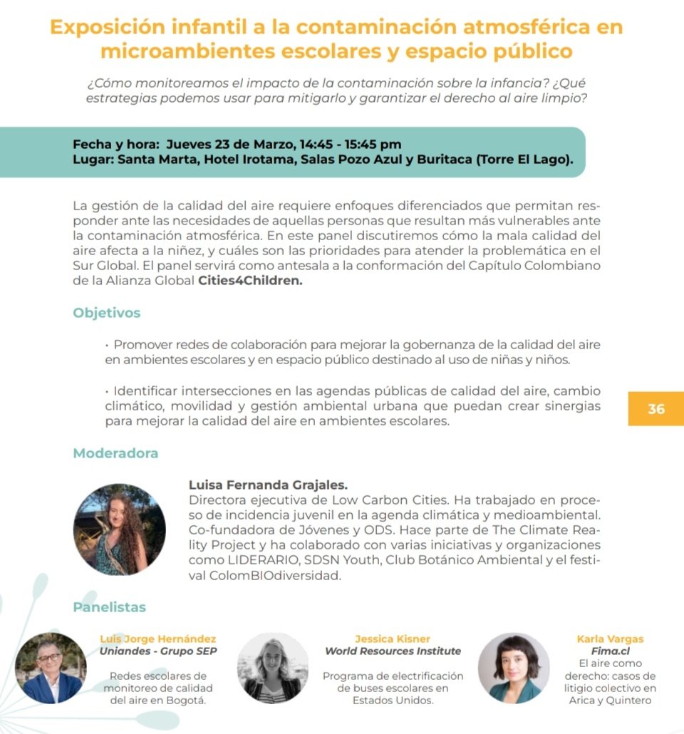 JimenaRivera's tweet photo. Luisa Grajales, directora de @LowCarbon_City modera este panel sobre Exposición infantil a la contaminación atmosférica en
microambientes escolares y espacio público.
#CalidadDelAire
#CiudadesSostenibles
#CASAPIX https://t.co/Mrcw5wamEV