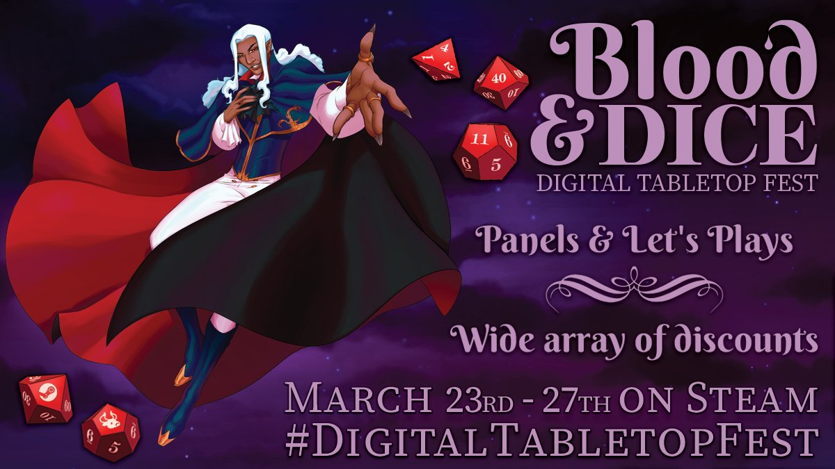 We're on Sale for the Blood &amp; Dice Digital Tabletop Fest! 
You can grab Wildermyth for 25% off from March 23rd-27th (and check out our newly announced DLC while you're at it!)
Find us here:
store.steampowered.com/app/763890/Wil…
🎲#DigitalTabletopFest #SteamSale #indiegame