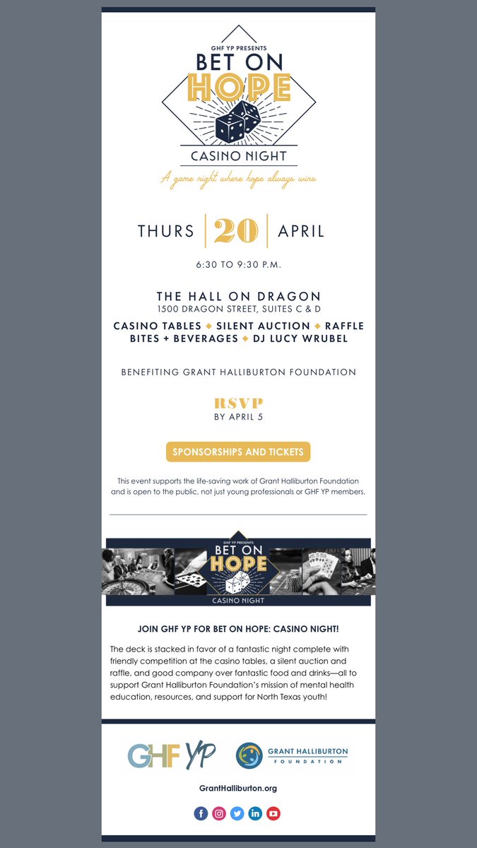 BrileyDesign's tweet photo. A fun event to benefit a great cause – Bet on Hope is sure to be blast and it benefits mental health education and resources for North Texas youth. You can get tickets here: https://t.co/xzAwWNzrT4 – And be sure to check out the cool new logo we helped create for the event. 😉 https://t.co/lQU9f76iEA