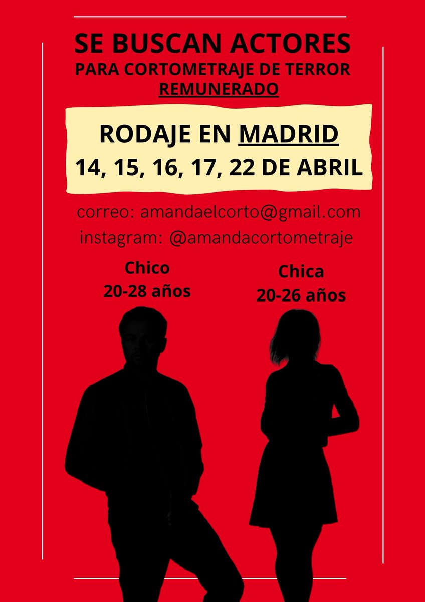 haxart1's tweet image. hola!!!!

un amigo y yo estamos buscando actores para rodar nuestro tfg en abril en madrid!!!! si podeis darle un rt para que llegue a mas gente nos ayudais un monton🥹❤️‍🩹