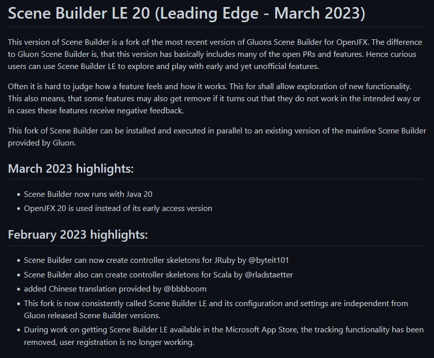 Raumzeitfalle's tweet photo. If you like #Java and and #JavaFX, give Scene Builder Leadinge Edge a try. Its latest version runs with Java 20 using JavaFX 20 and it combines many of the pending PRs so that one can test the functionality. Feel free to share your feedback on Github. https://t.co/1M8DP7d0Bm https://t.co/TYdQKI8yzf