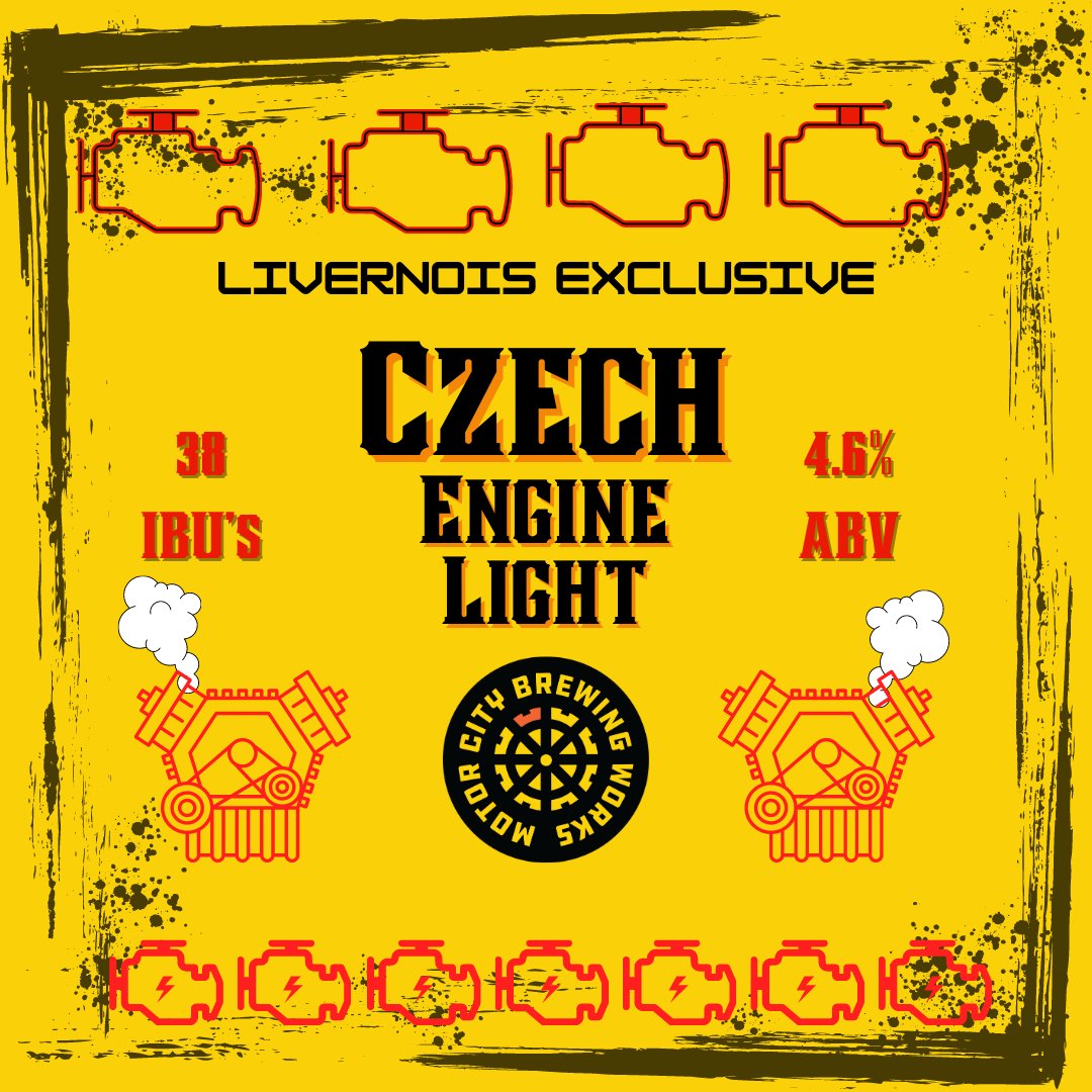 Now pouring at our Livernois Taproom, Czech Engine Light. #MCBW #CzechPilsner #Exclusive