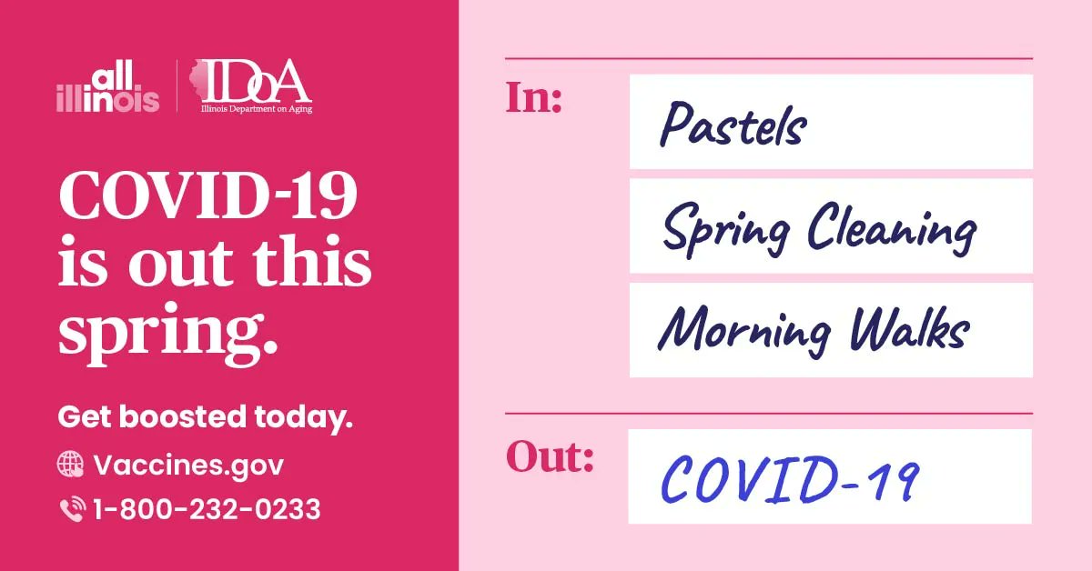 Spring means new beginnings! Get your booster shot of protection to let the fresh air in and keep COVID-19 away.

Vaccines.gov #AllInIllinois #LongLiveIllinois