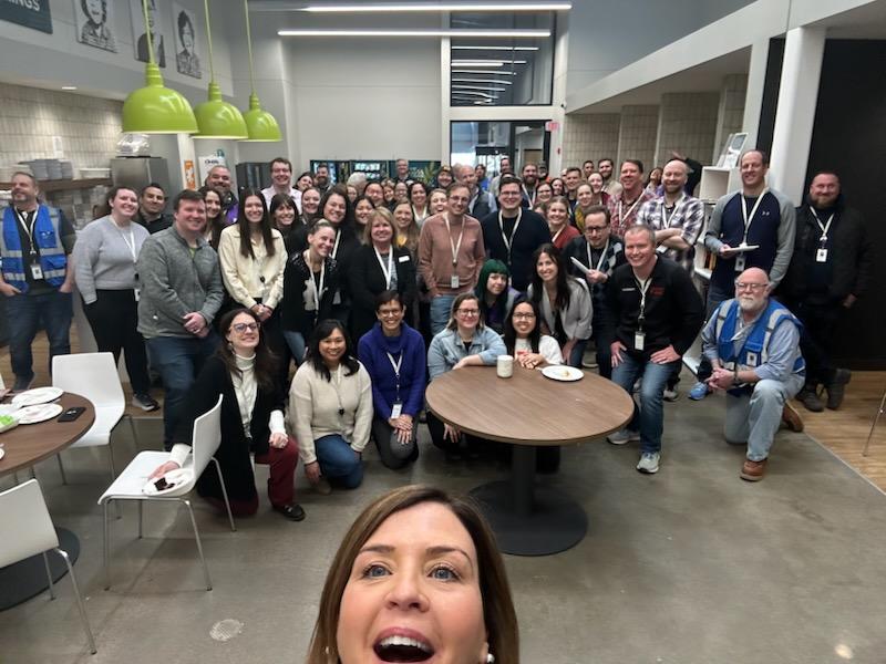 2harvest's tweet photo. Three years ago today, Second Harvest Heartland relocated to our Brooklyn Park facility, and we thought that anniversary was worth a cake break! Our homebase is much more than a building – it’s where we strive every day to end hunger together. https://t.co/yYjbPJr0sV