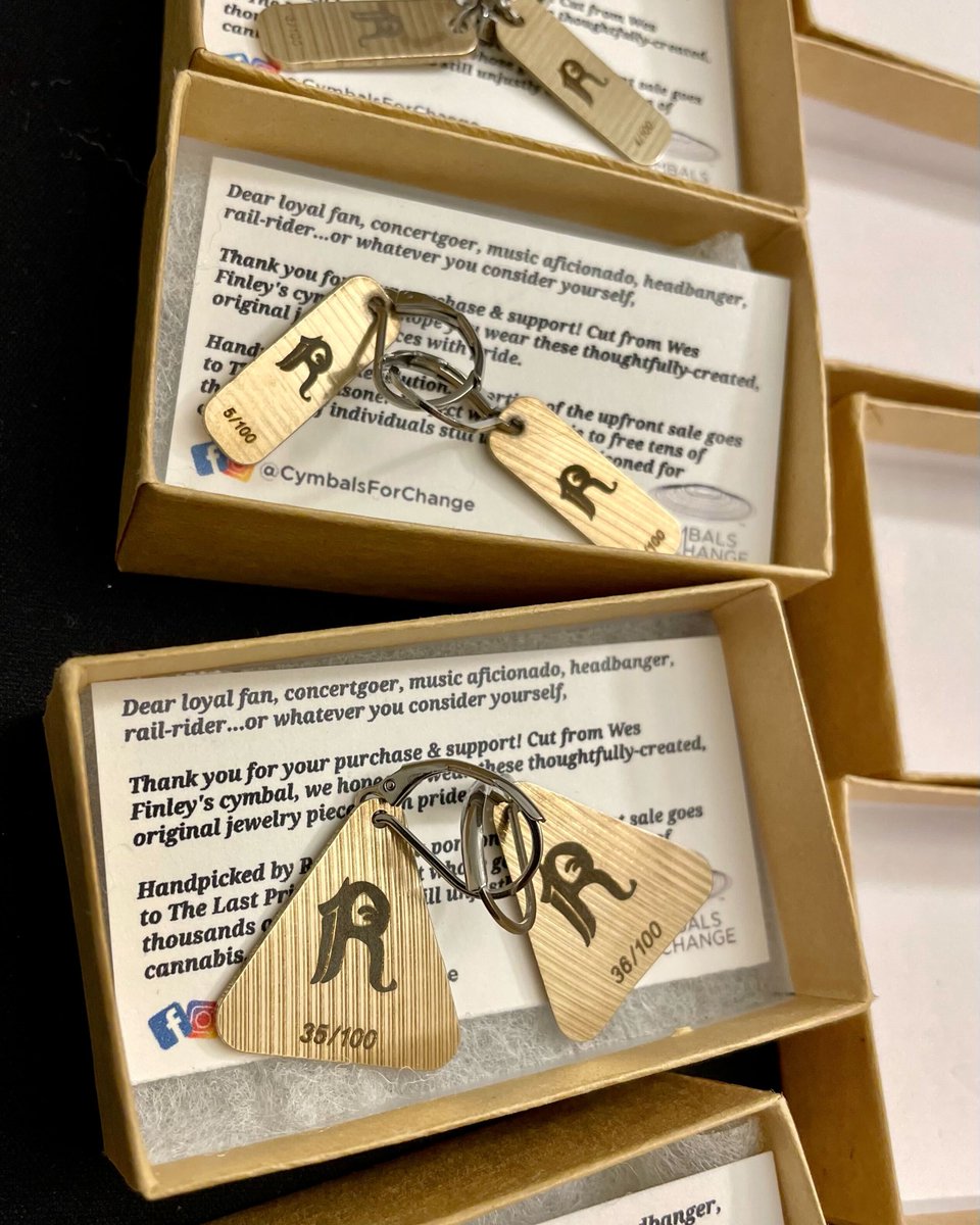 RebelutionMusic's tweet photo. Our collection with Cymbals For Change is here! Each piece is cut from the cymbals of Wes Finley. A portion of the upfront sale goes to @lastprisonerprj- a nonprofit organization whose goal is to free thousands unjustly imprisoned for cannabis. 
Shop https://t.co/UUySaRP0Kb 🥁 https://t.co/ULHBAm8Suu