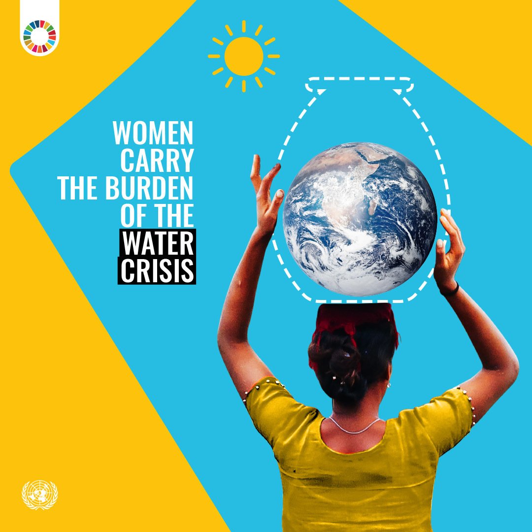 UN_Women's tweet photo. In many areas affected by water stress, women &amp; girls have the responsibility of fetching water. 

Embedding gender equity into climate policies is critical.

Women must be at the heart of #ClimateAction &amp; #WaterAction.

https://t.co/5flyJXLRfW https://t.co/zL80sfilUY
