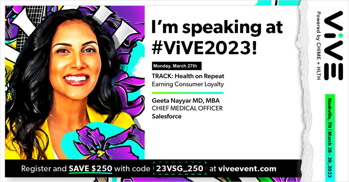 I can't wait for <a href="/theviveevent/">ViVE</a> next week, will you be there? 

On Monday, I'm part of a stellar session on consumer-centric #healthcare. It's true, today’s recipe for success requires convergence of #tech, data, people, &amp; process to fulfill the ultimate goal of helping #patients.