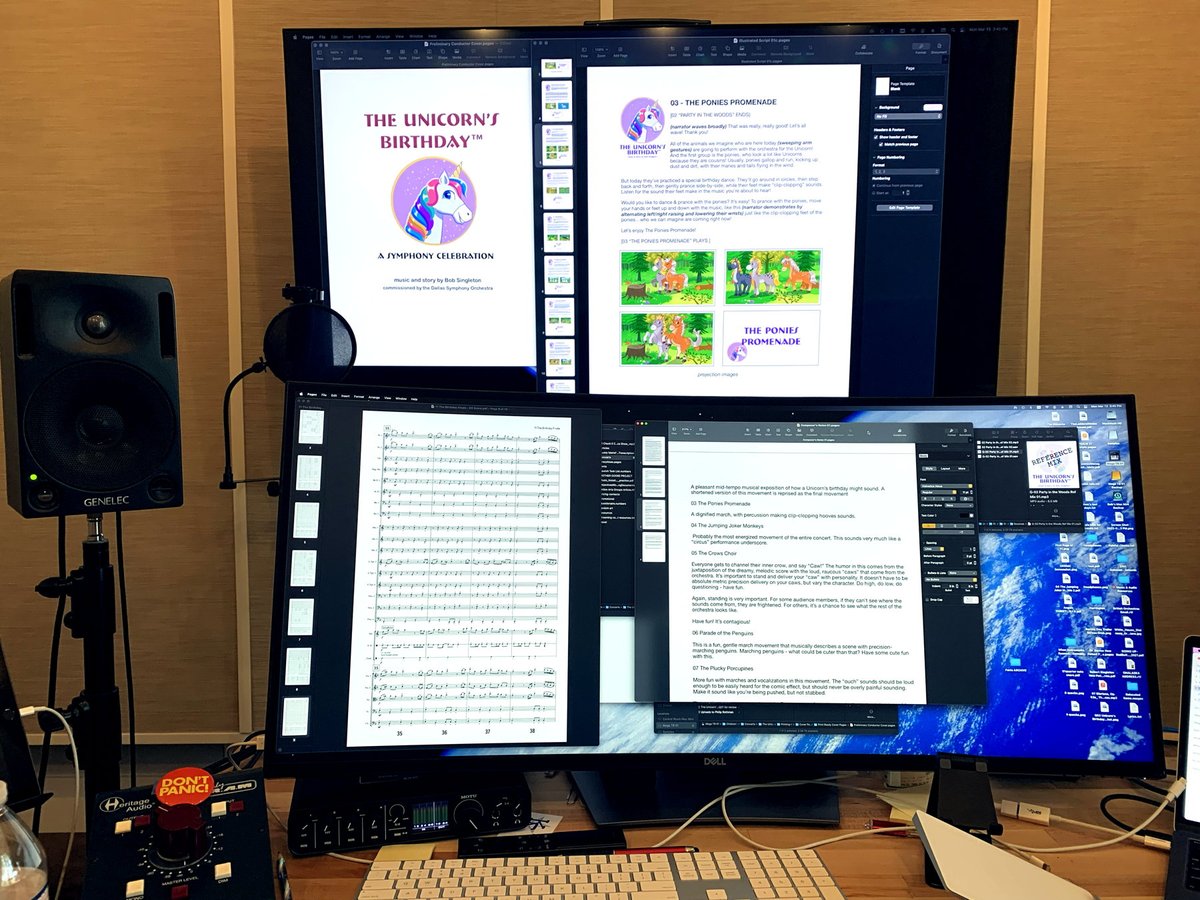 BSingletonMusic's tweet image. 789 pages of score, parts, graphics, scripts, and notes for “The Unicorn's Birthday™” symphony concert I composed and now COMPLETED!

 Thanks for the commission @dallassymphony. Sensory-friendly performance June 3 at the Meyerson.

@nashvillesymph #Dallas #composer #symphony