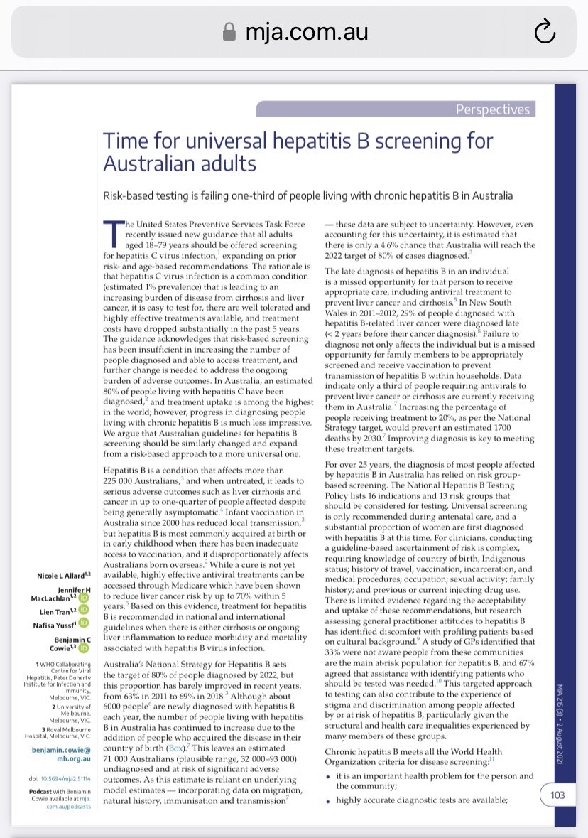 CarrieFowlie's tweet photo. Let’s do this! 🚀⭐️

Consistent w/@cdchep recommendations &amp; evidence for Aus:

@HepAus @TheDohertyInst @ASHMMedia &amp; partners have been calling for adult universal #hepatitisB screening with consent, as part of a comprehensive response including a strong #hepB community workforce https://t.co/Srm20UB2TB