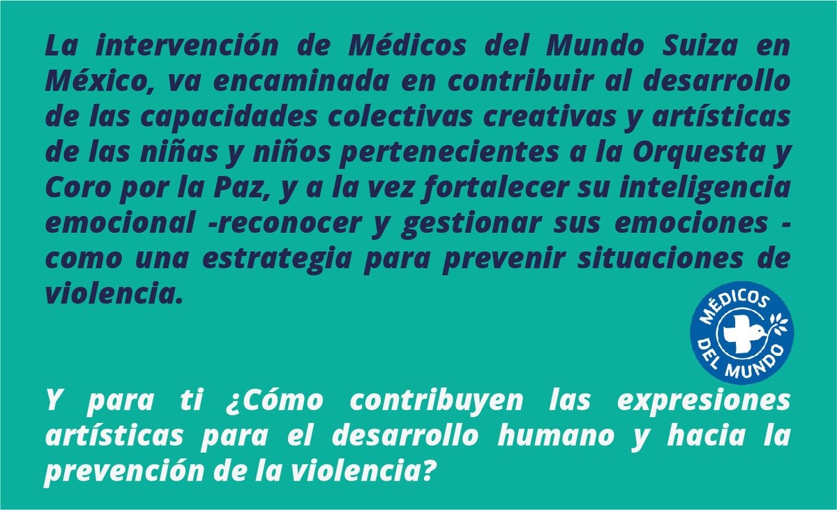 MdM_ch_Mexico's tweet photo. Médicos del Mundo Suiza en México acompaña a jóvenes que forman parte de la Orquesta y Coro por la paz en San Cristóbal de Las Casas, Chiapas, México.
#expresionesartisticasdesdelaperiferia #expresionesartisticas #medicosdelmundo #medicosdelmundosuizaenmexico #medecindumonde https://t.co/63EtsFOP56