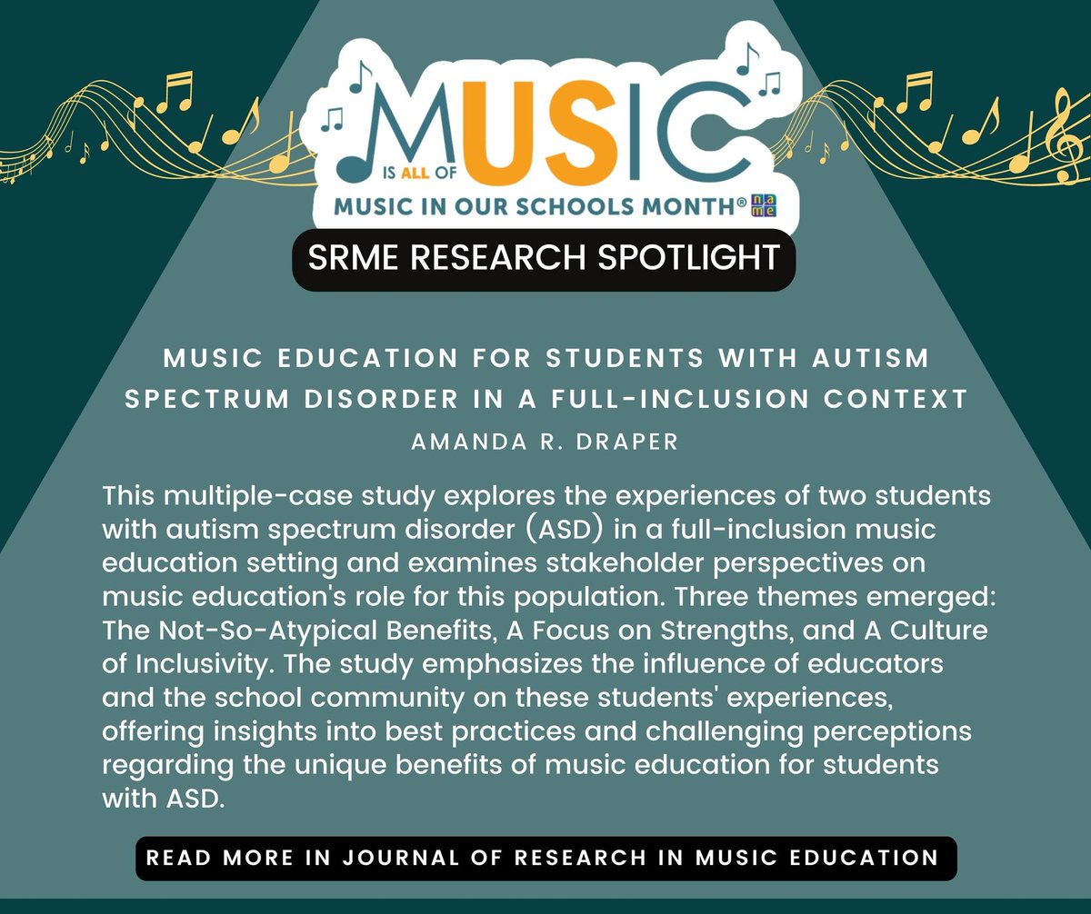 NAfME's tweet photo. Continuing Society for Research in Music Education recommended reading, read this article by Amanda R. Draper in the July 2022 issue of ‘Journal of Research in Music Education’: https://t.co/BFSrEWYKLe #MIOSM #MusicIsAllOfUs #musicedresearch https://t.co/hnIShz6KfS