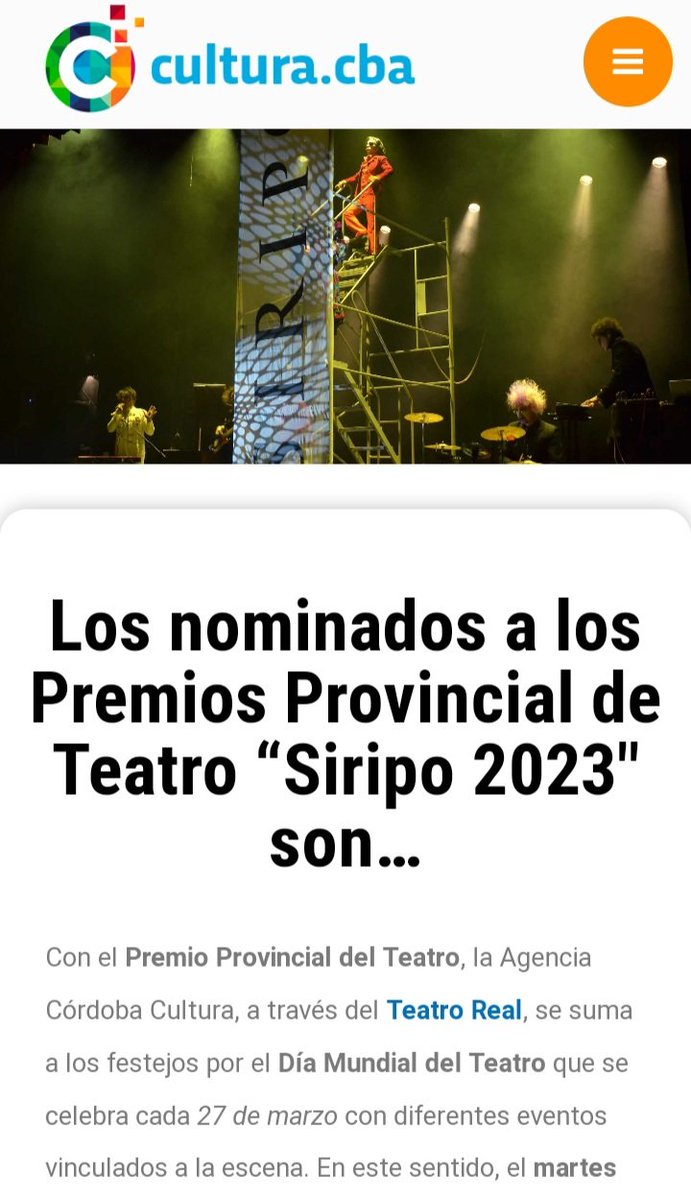 #Real2023
Toda la info sobre los nominados a la entrega de los Premio Provincial de Teatro Siripo 2023.

cultura.cba.gov.ar/los-nominados-…

<a href="/AgCbaCultura/">Cultura CBA</a>