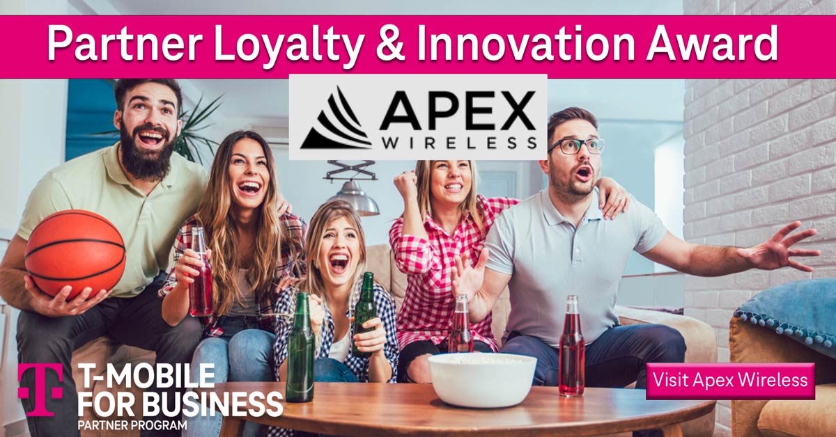 Apex Wireless received the Partner Excellence Award for Loyalty/Innovation. Apex Wireless is a partner everyone loves to root for because of their loyalty, innovation and the work they do in the community.

Apex Wireless tmo.so/05AAB3

#ApexWireless | #TMOPartnerProgram