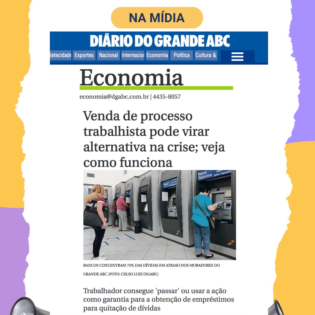 anttecipe's tweet photo. "Venda de processo trabalhista pode virar alternativa na crise. Trabalhador consegue 'passar' ou usar a ação como garantia para a obtenção de empréstimos para quitação de dívidas." Matéria do 
@DGABC 

#anttecipe 
#creditojudicial 
#cessaodecredito https://t.co/VWdWEU07A7