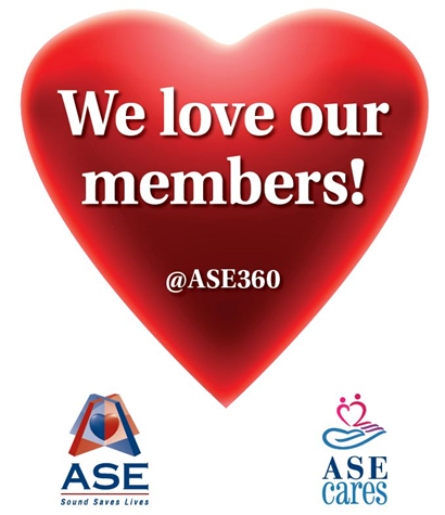 TODAY is ASE Member Appreciation Day! Follow along and join in the conversation as we share the many reasons why we love our members at the top of each hour until 10:00 PM ET tonight.

#HeartofASE #ASEMemberDay #ASECares #EchoFirst #SoundSavesLives