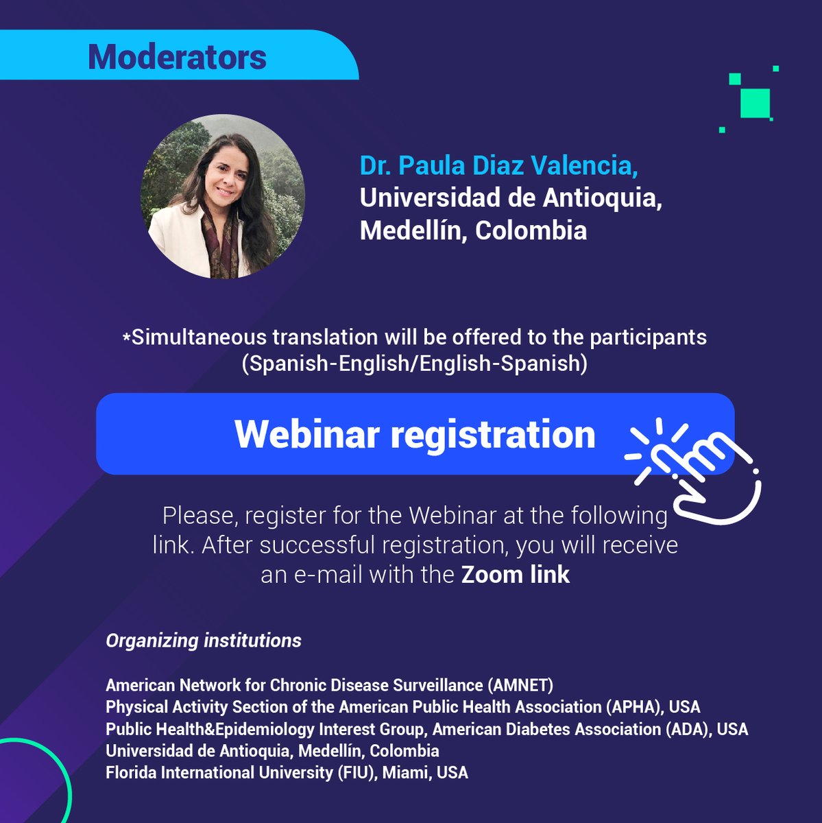 Red_AMNET (@amnetred) on Twitter photo 📣 #WebinarAMNET | Los invitamos a nuestro próximo webinar “Physical Activity and Diabetes” Lunes 3 de abril, 11:00AM 🇨🇴 12:00M 🇺🇸
💻 Inscripciones aquí: udearroba.zoom.us/webinar/regist… <a href="/NCBarengo/">Noël Barengo</a> <a href="/FIUMedicine/">FIU Medicine</a> <a href="/SaludPublicUdeA/">Facultad Nacional de Salud Pública</a> <a href="/ADA_DiabetesPro/">American Diabetes Association - DiabetesPro</a> <a href="/PublicHealth/">APHA</a> 📣 #WebinarAMNET | Los invitamos a nuestro próximo webinar “Physical Activity and Diabetes” Lunes 3 de abril, 11:00AM 🇨🇴 12:00M 🇺🇸
💻 Inscripciones aquí: udearroba.zoom.us/webinar/regist… <a href="/NCBarengo/">Noël Barengo</a> <a href="/FIUMedicine/">FIU Medicine</a> <a href="/SaludPublicUdeA/">Facultad Nacional de Salud Pública</a> <a href="/ADA_DiabetesPro/">American Diabetes Association - DiabetesPro</a> <a href="/PublicHealth/">APHA</a>