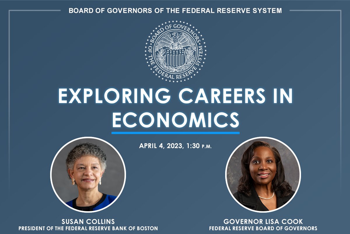 Interested in a career in #economics? Join @federalreserve staff for a live webinar on April 4 at 1:30 P.M. ET to discuss their experiences at the Board and the career paths and opportunities available. Learn more at bit.ly/3YFR9Vz 

#FedEconJobs #EconTwitter