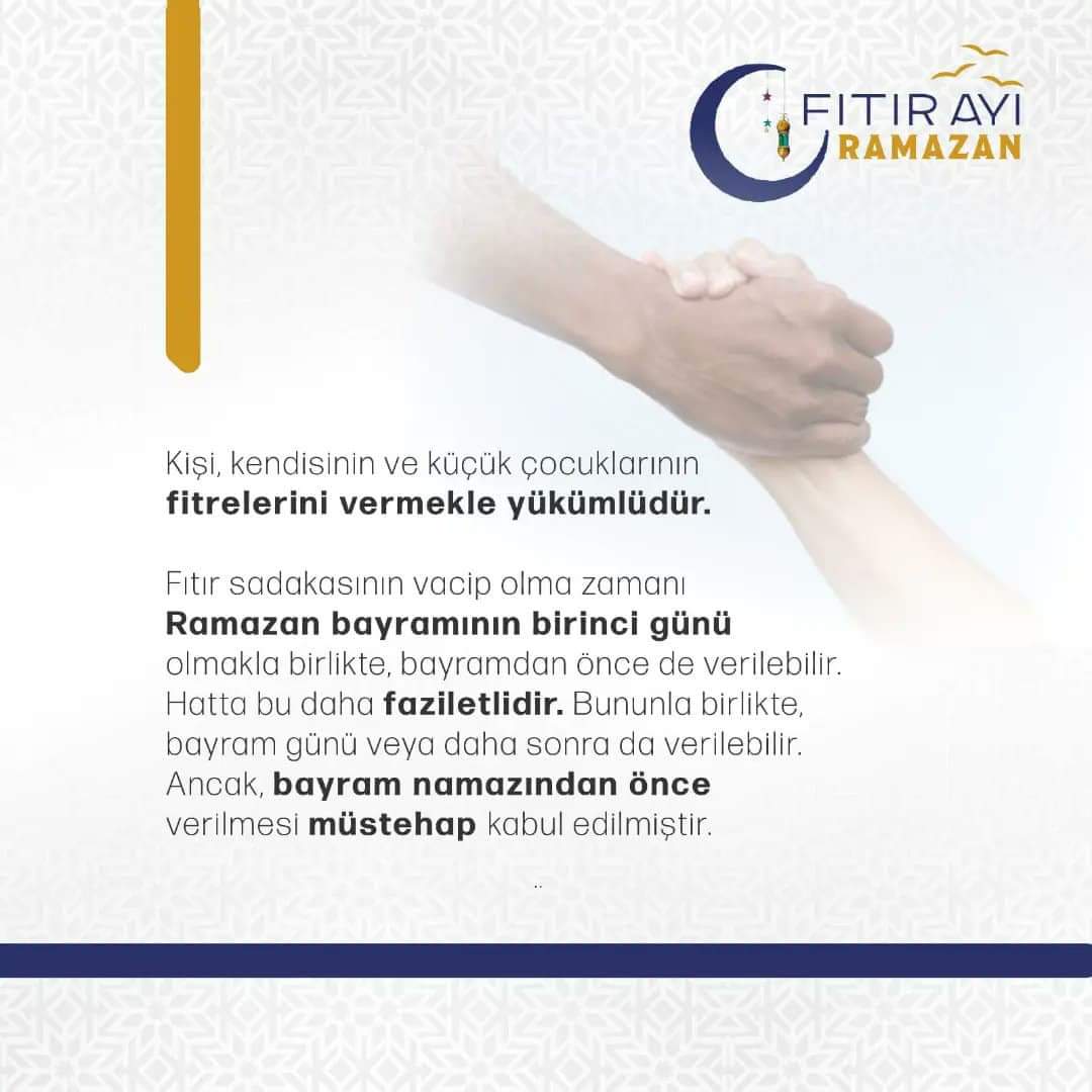 ✨ Fıtır nedir?

🔸Halk arasında 'fitre' diye bilinen 'fıtır sadakası' insan olarak yaratılmanın ve Ramazan orucunu tutup bayrama ulaşmanın bir şükrüdür.

#FıtırAyıRamazan