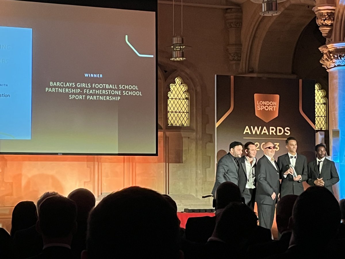 Huge congratulations ⁦<a href="/FeatherstoneSSP/">Featherstone SSP</a>⁩ winning the Supporting Young Londoners Award for work as <a href="/FA/">The FA</a>⁩ <a href="/Barclays/">Barclays Bank</a> Girls Football Partnership. And great work by Bethany Thompson of Stepney Green for ⁦<a href="/YouthSportTrust/">Youth Sport Trust</a>⁩ #GirisActive ⁦@LondonSport⁩ Awards