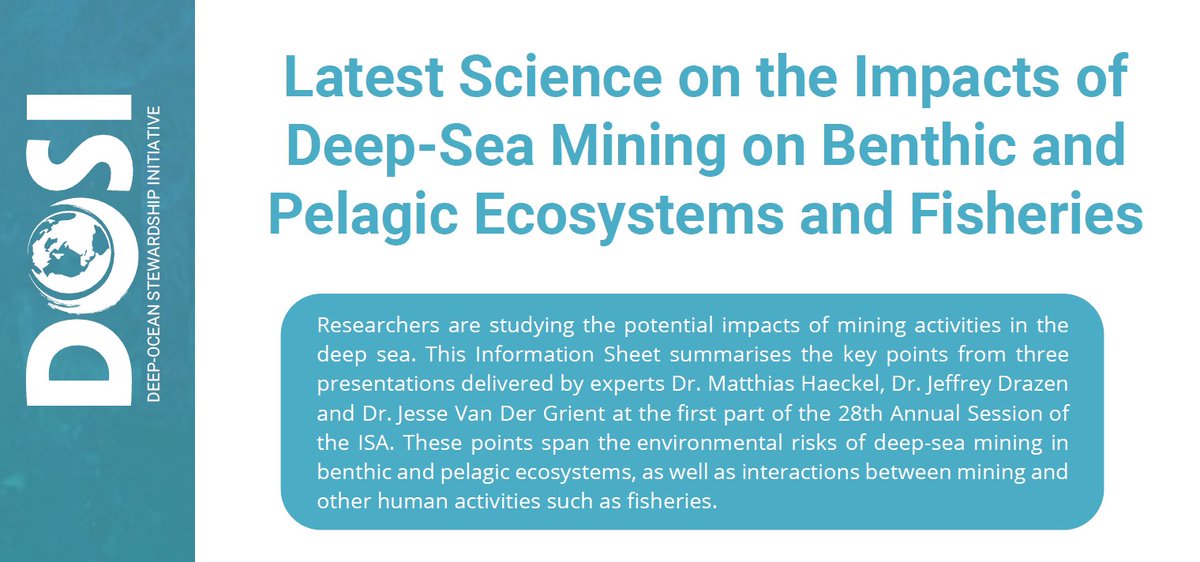Thank you to the #deepsea experts who shared their presentations on mining impacts yesterday at #ISA28! For those not in Kingston, we've prepared an information sheet covering key points from the talks. dosi-project.org/wp-content/upl…