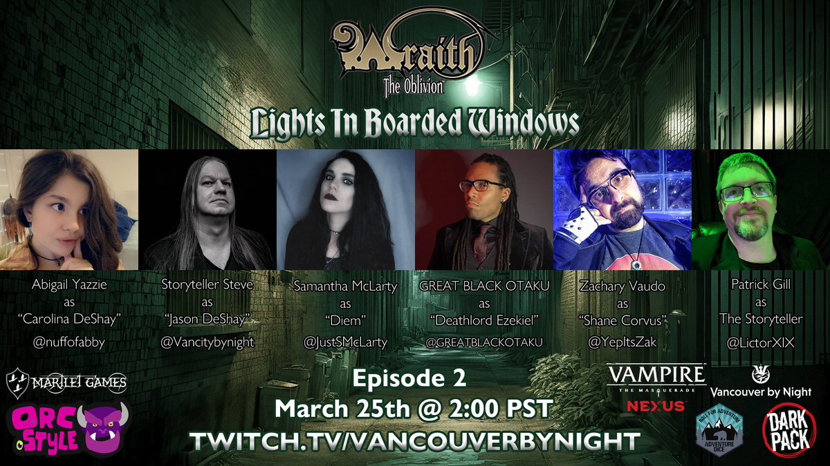Join us on Saturday at 2pm PST, for another episode of our #wraiththeoblivion AP ‘Lights in boarded Windows’ after meeting with the local Death Lord in St Louis, the group decides it’s time to seek out Charon. 

Will they find him? Tune in to find out! 
#worldofdarkness