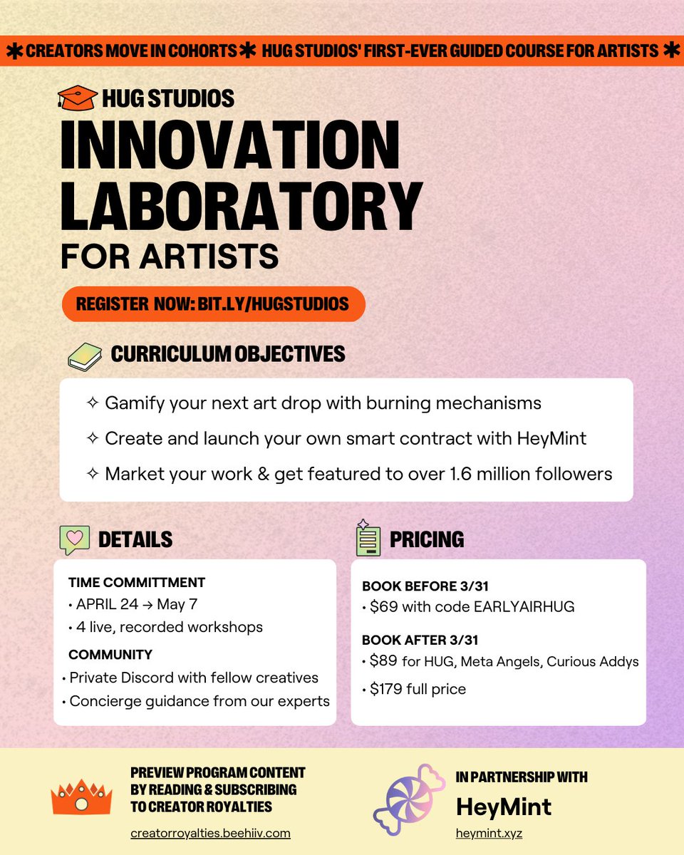 theHUGart's tweet photo. 📣𝘾𝙖𝙡𝙡𝙞𝙣𝙜 𝙖𝙡𝙡 𝙖𝙧𝙩𝙞𝙨𝙩𝙨!

Ever wanted to team up with fellow creators to burn &amp; redeem each other’s NFTs?

Introducing Innovation Laboratory— where we combine our educational resources with @heymintxyz’s minting tools in our first-ever guided course ⚗️✨ https://t.co/DPx4Ao4o8V