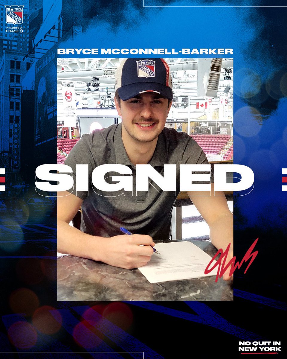 NYRangers's tweet photo. OFFICIAL: #NYR have agreed to terms with forward Bryce McConnell-Barker on a three-year, entry-level contract beginning with the 2023-24 season. https://t.co/keQuDXzgBH