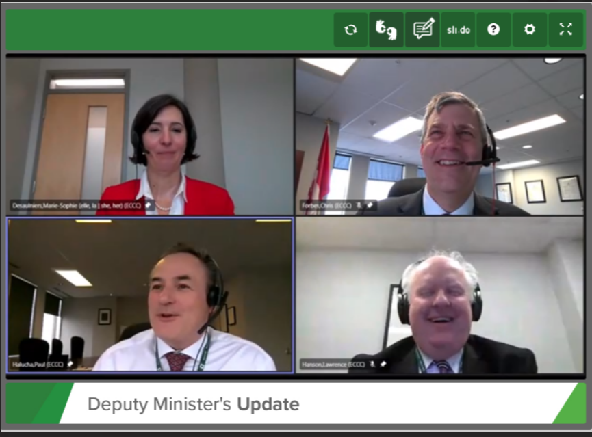 Today, I was thrilled to connect with dedicated <a href="/environmentca/">Environment Canada</a> employees across the country.  I look forward to continuing our conversation and working with the people who help us deliver on our priorities.