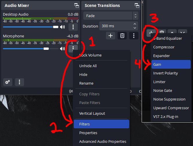 LajukesOG's tweet photo. @I_Am_The_ICT @I_Am_The_ICT Regarding your low audio; in OBS you can click the drop down menu next to your mic and choose filters, from there you can add a Gain filter and bump it up as needed. Ideally your voice should be in the yellow range, in my experience anyway. Appreciate the stream! https://t.co/tbYNsRzMT5