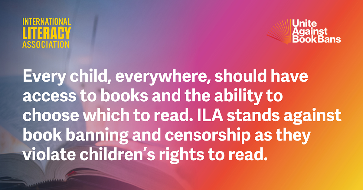 ILA (@ilatoday) on Twitter photo ILA stands with <a href="/UABookBans/">Unite Against Book Bans</a> against #bookbans and #censorship. As stated in ILA’s #RightsToRead, children have the right to choose what they read. Our students deserve better than limited book access and empty library shelves. #unitedagainstbookbans
bit.ly/ILA_UnitedAgai… ILA stands with <a href="/UABookBans/">Unite Against Book Bans</a> against #bookbans and #censorship. As stated in ILA’s #RightsToRead, children have the right to choose what they read. Our students deserve better than limited book access and empty library shelves. #unitedagainstbookbans
bit.ly/ILA_UnitedAgai…
