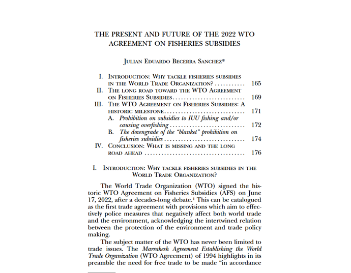 My latest piece on the recent @wto #FisheriesSubsidies agreement is now published online in Volume 55 of the @nyu Journal of International Law and Politics @NYUJILP.

URL: nyujilp.org/wp-content/upl…

I appreciate any comments or observations anyone may have!