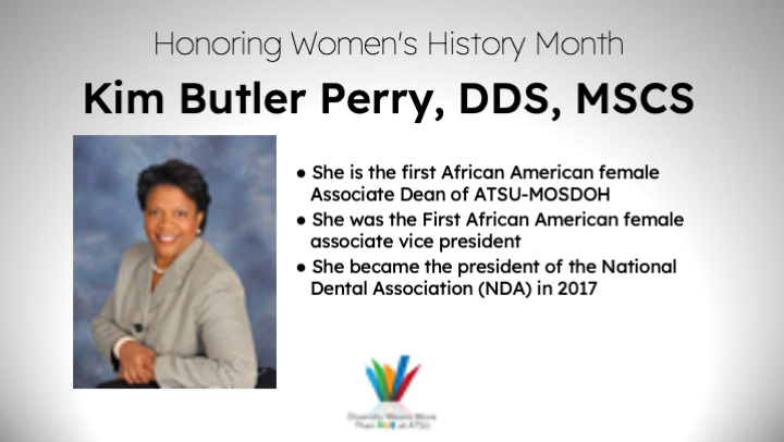 ATSUDiversity's tweet photo. #Women'sHistory Spotlight: Dr. Kim Perry.
Dr. Perry is the first African American female Associate Dean of ATSU-MOSDOH and the first African American female associate vice president. She served as president of the National Dental Association in 2017.
#MOSDOH #ATSUDI #herstory https://t.co/upKrxKikZp