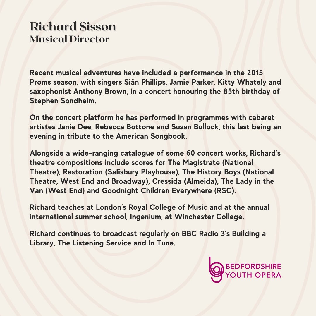Introducing our Musical Director, Richard Sisson.

Sign up for our audition weekend here: linktr.ee/bedfordshireyo…

Auditions will take place Saturday 1st &amp; Sunday 2nd April at Parklea School, Luton, LU3 3JU