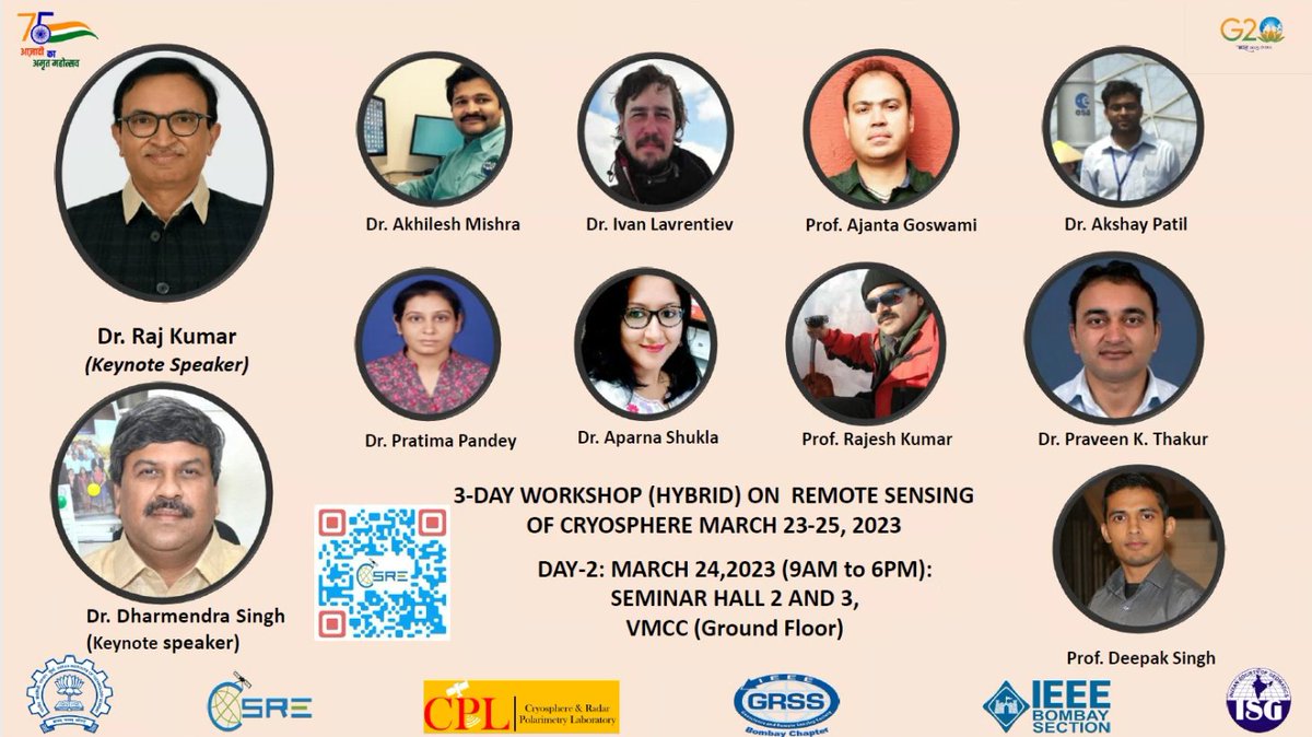 IEEEGRSSBombay's tweet photo. SPEAKERS OF DAY-2 (March 24, 2023) of WRSC.
We welcome you all!
#iitbombay #csre #ieee #geospatialtechnology #applications #cryosphere #remotesensing https://t.co/9bNMGcMTQu