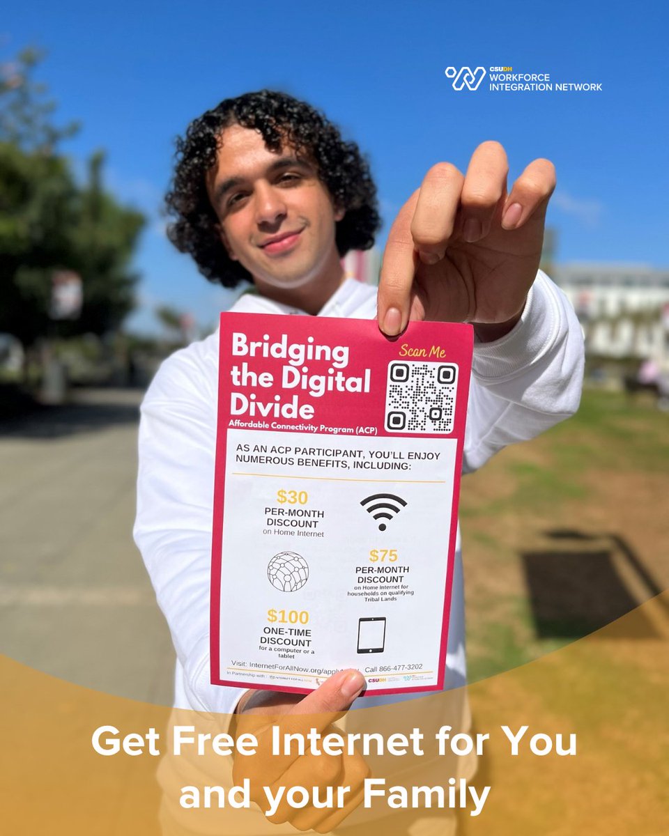 College students! Did you know the Internet can be free? Our Affordable Connectivity Program provides $30 off for you and your friends to close the digital divide. Don't miss out; sign up now! bit.ly/3HCO2Hu         #AffordableConnectivity #DigitalDivide #InternetForAll