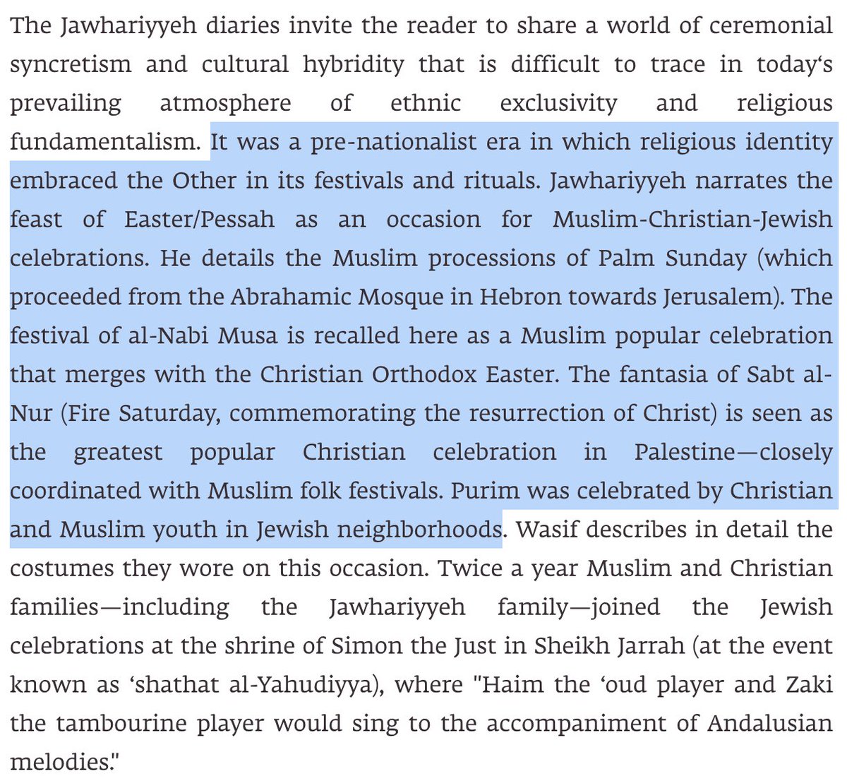 In the coming weeks: 🕌 Muslims -> Ramadan ⛪️ Christians -> Easter 🕍 Jews -> passover On this festive occasion, let's recall a time in late Ottoman Palestine, early 1900s, before the rise of Zionism, when Jews, Christians & Muslims celebrated each other's holidays together!