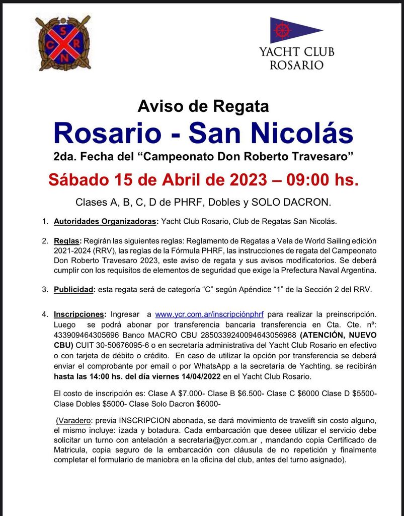 YCRoficial's tweet photo. AVISO DE REGATA: Rosario - San Nicolás https://t.co/mH0bbnlfhg https://t.co/cqva5EAfef