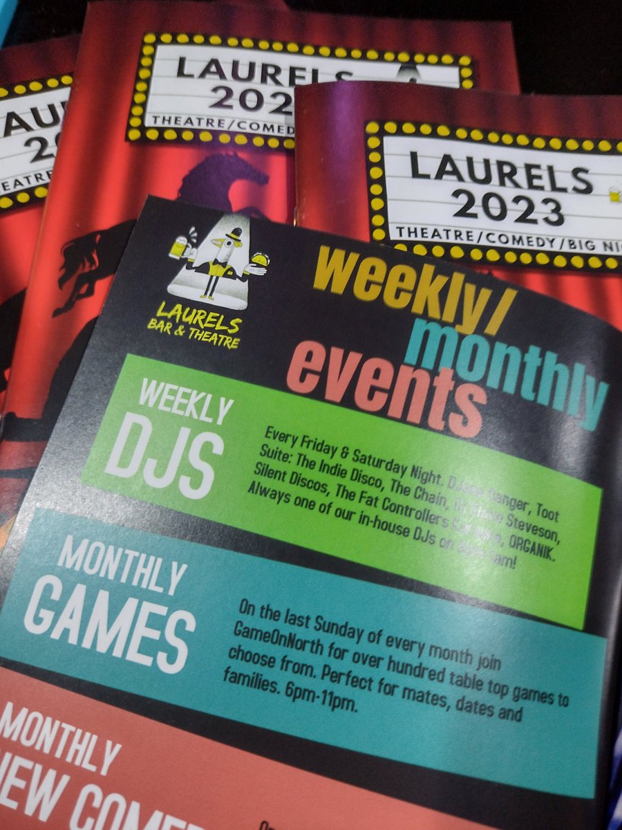 GameOnNorth's tweet photo. Thrilled to be at the season launch for @LaurelsWhitley and hear about the exciting upcoming theatre, comedy and cabaret - plus spot ourselves in the brochure! Our advice is book everything, right now. See you there! #whitleybay #theatre #comedy #NorthEast https://t.co/tB4KzfkMPW