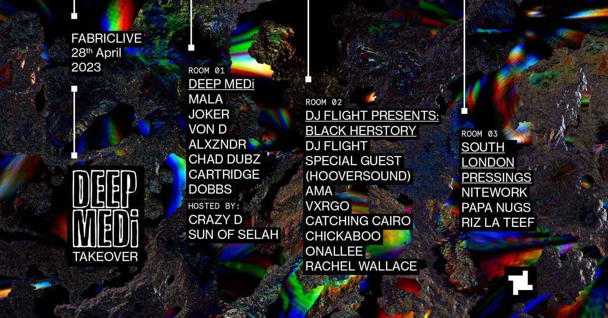 Flight (@djflight) on Twitter photo very honoured to curate a lineup for <a href="/deepmedimusik/">deepmedi</a>’s <a href="/fabriclondon/">fabric</a> takeover, 28th April.
<a href="/DJFlight/">Flight</a> Presents: Black Herstory 🖤
Special Guest <a href="/hooversoundrecs/">HOOVERSOUND</a>
AMA
VXRGO
<a href="/catchingcairo/">Catching Cairo</a>
<a href="/mcchickaboo/">MC ChickaBoo</a>
<a href="/Onallee/">Onallee | #Buildin’ 🛠</a>
<a href="/rach235wall/">rachel wallace</a>
Tix ra.co/events/1657920
Info instagram.com/p/CqJHl_IoAxW/… very honoured to curate a lineup for <a href="/deepmedimusik/">deepmedi</a>’s <a href="/fabriclondon/">fabric</a> takeover, 28th April.
<a href="/DJFlight/">Flight</a> Presents: Black Herstory 🖤
Special Guest <a href="/hooversoundrecs/">HOOVERSOUND</a>
AMA
VXRGO
<a href="/catchingcairo/">Catching Cairo</a>
<a href="/mcchickaboo/">MC ChickaBoo</a>
<a href="/Onallee/">Onallee | #Buildin’ 🛠</a>
<a href="/rach235wall/">rachel wallace</a>
Tix ra.co/events/1657920
Info instagram.com/p/CqJHl_IoAxW/…